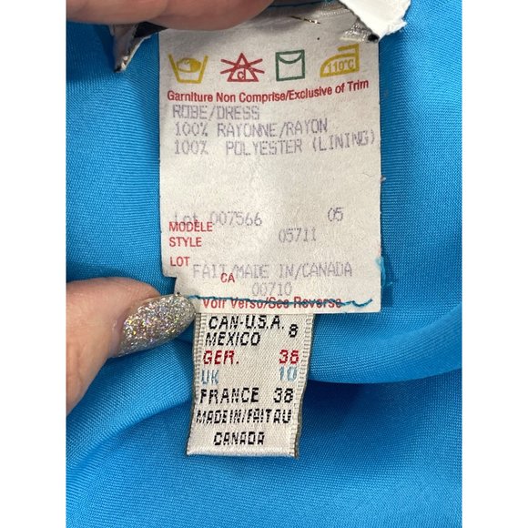 Women’s MIDI Dress 8 Spaghetti Straps High Low Ruffled Hem Blue Green Palm Trees - Picture 9 of 14